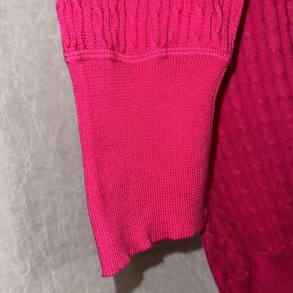 Target 8 Fuchsia Pink Crewneck Cable Knit Lightweight Quart Sl Pullover Sweater - Picture 5 of 10